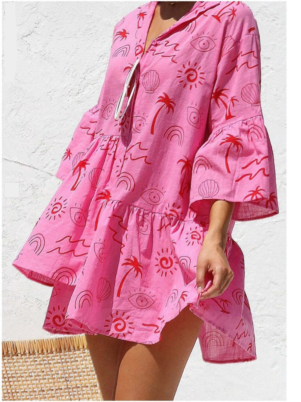 Cosmo & Capri Rose Pink Eclectic Summer Graphic Print T-Shirt Dress